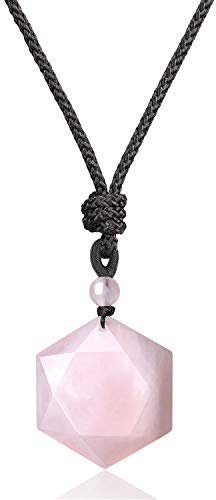 COAI Unisex Glückskette Hexagramm David-Stern Anhänger aus Edelsteine Rosenquarz