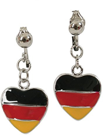 KarnevalsTeufel Deutschland Ohrclips Herz Schwarz-Rot-Gold | Deutschland Ohrclips mit Herzmotiv in Schwarz-Rot-Gold für EM, WM, Public Viewing und Fußballfans.