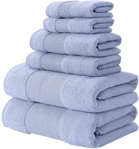 Modern Threads Amrapur Overseas Air Cloud 6-Piece 100% Zero-Twist Cotton Towel Set - Bath Towels, Hand Towels, & Washcloths - Super Absorbent & Quick Dry - 500 GSM - Soft & Plush, Blue
