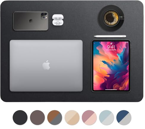 Vine Creations Leather Desk Mat 24 x 17, Desk Protector, PU Leather Desk Pad, Small Desk Pad Mat, Desk Blotter, Desk Pads on Top of Desks, Small Desk Mat for Home or Office (Black)