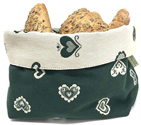 Gaidra Corbeille à Pain en Tissu Style tyrolien Double Face avec Coeurs - Sac Design en qualité Artisanale - 28 x 20 x 10 cm, Vert Double Face