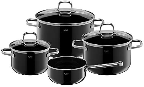 Silit Elegance Line Topfset Induktion 4-teilig, Kochtopf Set mit Glasdeckel, Silargan Funktionskeramik, Induktions Töpfe Set nickelfrei