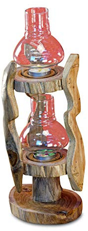 Kinaree Teak Laterne Windlicht - Teak Windlicht - Windlicht 2 Lichter - stehende oder hängende Laterne in 2 Farben (2 Lichter stehend Natur)