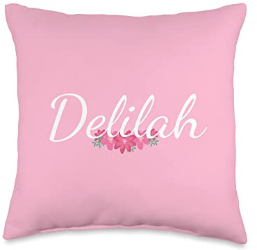 Custom Delilah Gifts & Designs for Girls Custom Delilah Gift Personalized Name Flowers Floral Pink Throw Pillow, 16x16, Multicolor