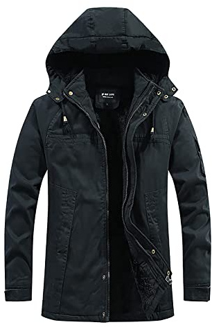 AOGOTO Chaqueta de Parka de algodón grueso para hombre, abrigo casual de invierno con capucha extraíble, cómodas camisetas de moda, A-negro, M