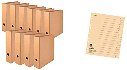 Original Falken 10er Pack Vegan-Ordner Pure Nature. 8 cm breit DIN A4 Braun Aktenordner & Falken 100er Pack Trennblätter. Aus Recycling-Karton für DIN A4 chamois Trennlaschen