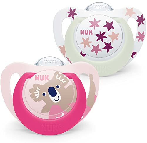 NUK Star Night & Day Baby Schnuller | 6-18 Monate | im Dunkeln leuchtend | BPA-freies Silikon | Koala rosa | 2 Stück