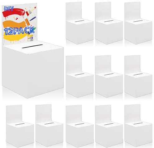 Ysglory 12 Pack Raffle Ticket Box White Cardboard Suggestion Box with Slot Donation Ballot Boxes for Fundraising Collecting Business Card Voting Contest, 6 x 6 x 6 Inches