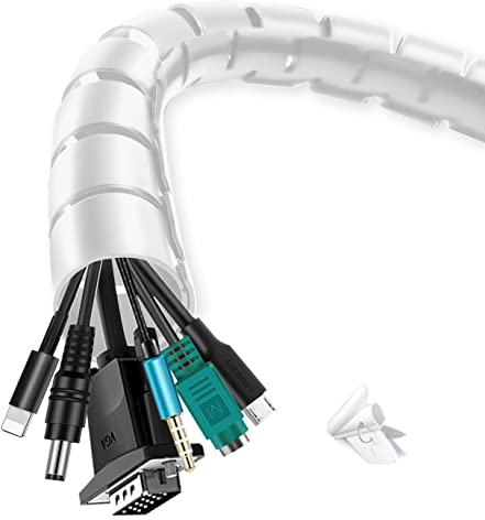 shinfly 2 x 1,5 m de câble à Fermeture Automatique, Blanc, diamètre 16 mm/22 mm, Canal de câble Flexible avec 1 Clip de Guidage de Fil, Protection des câbles pour Ordinateur TV - Blanc