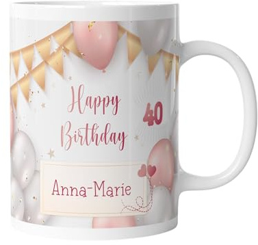 timalo® Tasse zum Geburtstag mit Namen drucken lassen | Kaffetasse personalisierter Becher mit Wunschname und Alter selbst gestalten | mug-birth-6-330ml