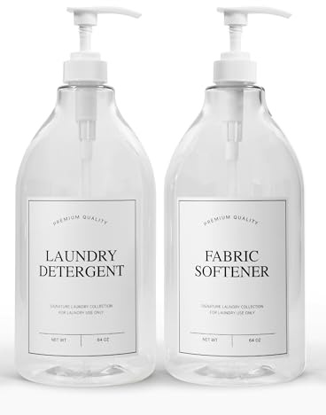 Calindiana Modern Country Laundry Liquid Detergent Dispenser And Fabric Softener For Laundry Decoration And Organization, Landry PET Plastic Soap Containers With Waterproof Labels