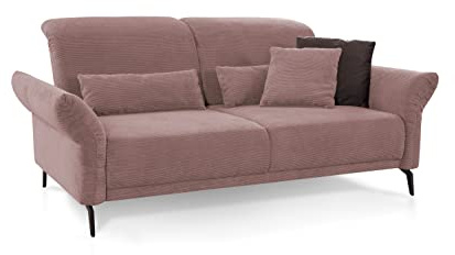 CAVADORE 2,5er-Sofa Cooper / Luftige 2,5-Sitzer-Couch mit Armteilverstellung, Kopfteilverstellung und Sitztiefenverstellung / 196 x 88 x 123 / Cord, Rosa