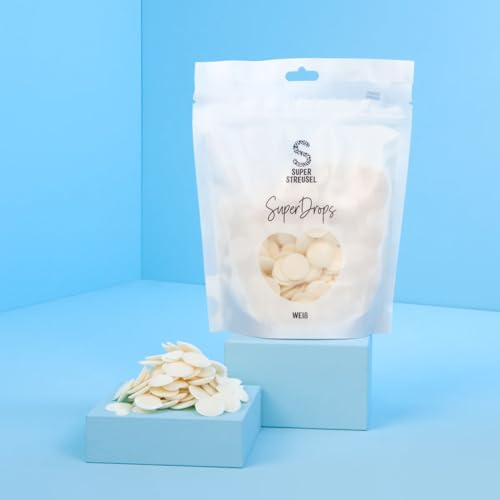 Super Streusel SuperDrops Weiß - Cake Melts Candy Melts Kuchenglasur (300g) | Deko Melts für Cake Pops, Fondant Icing, Kuvertüre & Zuckerguss, weiße Lebensmittelfarbe zum Schreiben