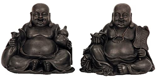 Geschenkestadl 2 Stück Happy Buddha Figuren sitzt und lacht 15 cm Feng Shui Skulptur Dekofigur Glücksbringer
