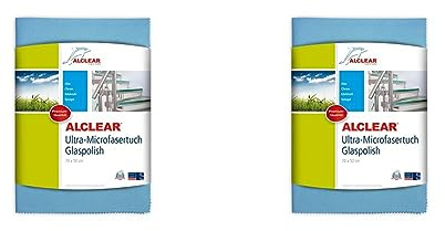 ALCLEAR Ultra-Microfasertuch Glaspolish, 70x50 cm, Fenstertuch, streifenfreies Scheibentuch und Gläserpoliertuch, Farbe: blau (Packung mit 2)