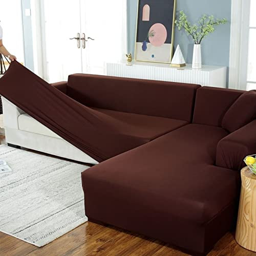 Sofabezug L-Form Ecksofa Sofabezug L-förmiger Couchbezug mit Halbinsel Links/rechts elastische Stretch-Sofabezüge für Klassische modulare Sofabezug aus Polyester 1/2/3/4-Sitzer