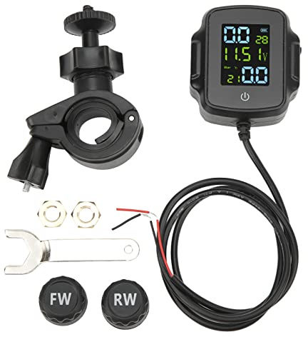 Ejoyous Motorcycle Tyre Pressure Monitoring System, 12V Motorbike TPMS Tyre Pressure Monitor with LCD Display Auto Alarm System High Precision Motorcycle Tyre Pressure Gauge