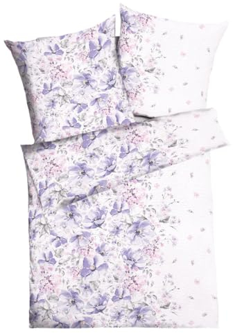 JACK by Kaeppel Edel Seersucker 2 TLG. Bettwäsche Dana Flieder Blüten Blumen Rosa Offwhite, Größe:155x220cm Bettwäsche