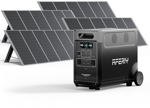 AFERIY Portable Power Station 3600W with 4x 400W Portable Solar Panel, Expandable 3.8-11.5kWh, Portable Power Station 3840Wh, Fast Charging, Silent Solar Generator for Home Backup, Camping, Off-Gird