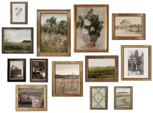 Kizbok Vintage Wall Art - Eclectic French Country Decor, Canvas Painting Prints for Wall Decor - Countryside Landscape, Floral Aesthetic Pictures - Unframed