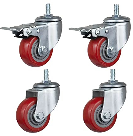 Lenkrollen, drehbar, 4 × Lenkrollen, Gewinde M12 × 30, Schwerlastrollen, Tragkraft 300–400 kg, mit Bremse, leises PU, 3 Zoll, 4 Zoll, 5 Zoll, Lenkroll