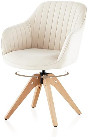 TUKAILAI Drehstuhl Esszimmer Samt, Esszimmerstühle Drehbar mit Armlehnen Rückenlehne Massivholzbeine,Küchenstuhl Polsterstuhl Armlehnenstuhl Stuhl Sessel für Wohnzimmer Küche Schlafzimmer, Creme