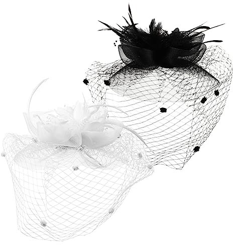 TOGEVAL Haarschmuck Für Damen 2 Stück Brauthut Hochzeitshut Eleganter Fascinator Haarspange Schleier Und Blume Für Bankett Und Party