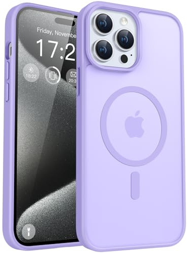 PuyaTeya für iPhone 15 pro Hülle, mit Magnetisch, Hell Lila | Militärschutz Transluzent matt stoßfest Anti-Kratzen/Anti-Fingerprint/Anti-Glatte Handyhülle