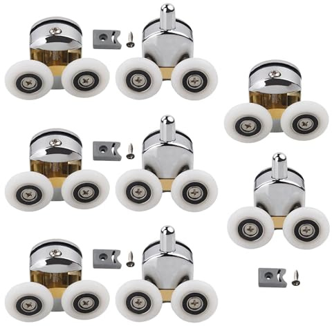 CLKE 8 Pcs Shower Door Rollers Wheels, 23mm Sliding Shower Door Rollers 4 Top & 4 Bottom for Curved Doors, Bathroom Roller Door Runners Accessory, Fits 4-6mm Glass Thickness and 12-14mm Glass Holes