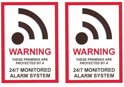 Tek Automotive Twin Pack Monitored Alarm Sticker – 12.5x9cm Security Warning for Homes & Businesses – Gloss Permanent Vinyl, Weatherproof, Ideal for Doors, Windows & Garage Entrances