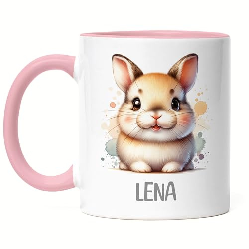 Kiddle-Design Kindertasse mit Namen Personalisiert, Personalisierte Tasse Kinder mit Hase, Namenstasse Hasentasse, Kinderbecher als Geschenk zur Taufe, Geburt Weihnachten - Tasse Rosa