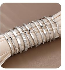 JeweBella 12 Stück Ringe Gold Silber Wasserfest Ring Damen Edelstahl 49-65 | 18K Vergoldete 1-2MM Minimalistisch Dünn Ringe Set Frauen,Daumenring,Fingerring,Pinky Ring,Stapelringe Damen