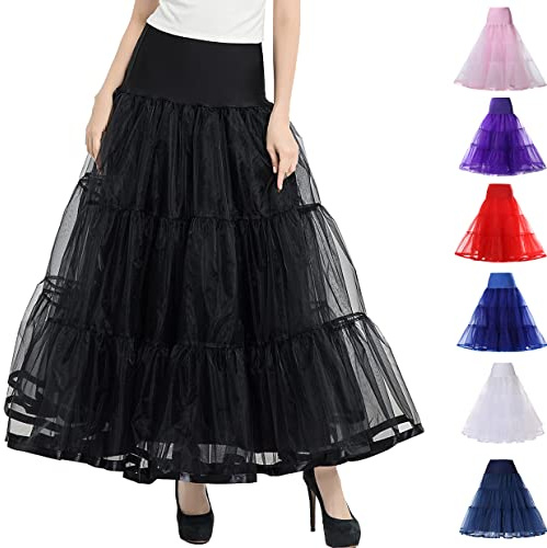 Rubehoow Women's A-Line Petticoat Ankle Length Elasitc Waist Half Slip Underskirt Long Crinoline for Prom Wedding Dress (Black, XXL)