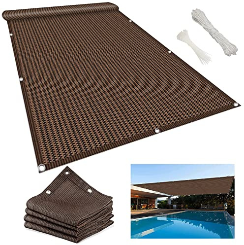 Extra Large Sun Shade Sail 5.5 x 9m - UV Resistant Canopy for Garden, Beach, Patio - Windproof Pergola Cover, Anti-Peeping Shade Netting, Brown Fabric