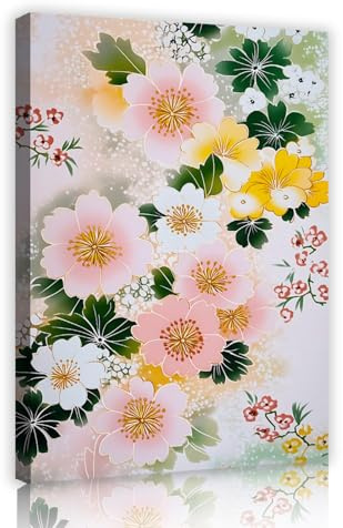 YUNART Póster de lienzo de flor de cerezo japonés enmarcado para el arte de la pared de la flor de cerezo boho con estampados florales neutros para el dormitorio de la niña 40x60cm