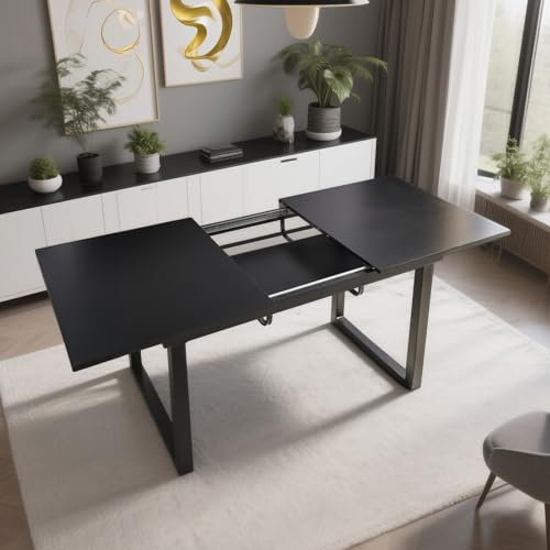 VICBARLEY Extendable Dining Table for 4-8 People,70.86''Modern Space-Saving Kitchen Table with Metal Legs,Rectangle Folding Conference Meeting Table for Living Meeting Room Kitchen,Black