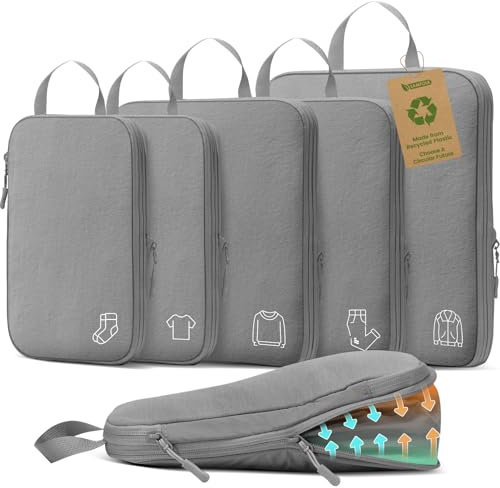 Koffer Organizer Packing Cubes Compression für Rucksack, Nylon Koffer Organizer Set, Robuste Reißverschlüsse Packwürfel Kompression, Reise Gadgets Grau