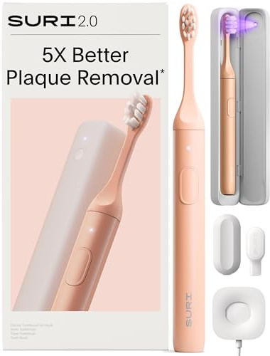 SURI 2.0 NEW Sonic Electric Toothbrush | Pressure Sensor & UV-Cleaning Travel Case | 1 Month+ Battery | Designed in London | Electric Toothbrush for Adults | Travel Toothbrushes | Tooth Brush | Pink