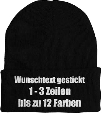 tshirtladen personalisierbare Mütze Bestickt mit Wunschtext Beanie individuell gestalten 1 bis 3 Zeilen in bis zu 12 Farben Unisex doppellagig elastisch für Alltag Freizeit Winter