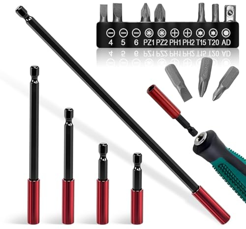 5 Pezzi Portainserti Magnetico Prolunga Avvitatore 50/60/100/150/300 mm con 10 Inserti per Avvitatore 25 mm Attacco Esagonale 1/4 Compatibile con Cacciaviti Batteria Trapani e Avvitatori Percussione