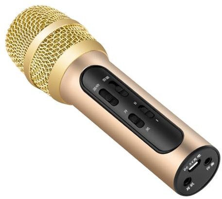 NIYANGLE Micrófono De Condensador para Karaoke De Mano Color Champán, Función De Acompañamiento Externo, Rango Amplio, Adecuado para Conciertos, Presentaciones y Eventos Sociales