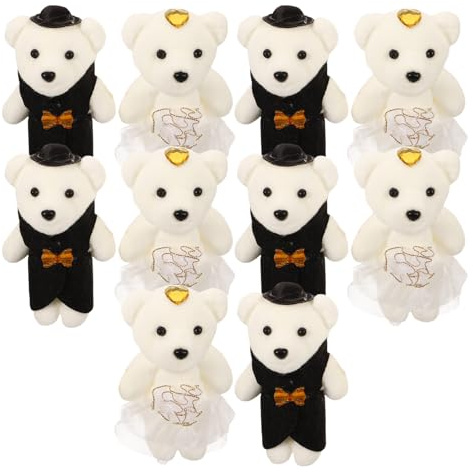 Toyvian Osito de Peluche Decorativo para Parejas 10 Piezas Blancas Muñeco de Peluche Pequeño Ramo de Flores Adecuado para Boda Decoración de Coche y Dormitorio