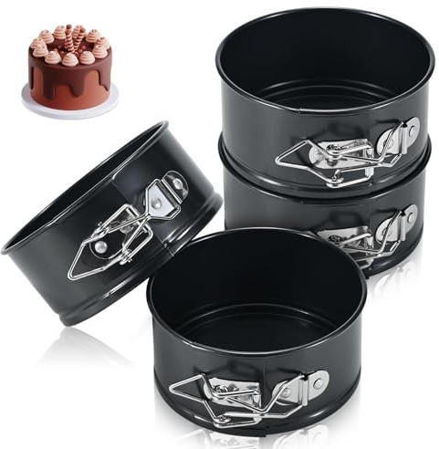 zingking 4 stampi per torta rotondi da 11 cm, set di stampi per torta antiaderenti, stampi a cerniera rotondi in acciaio inossidabile, stampo a cerniera, stampo per torta con fondo rimovibile