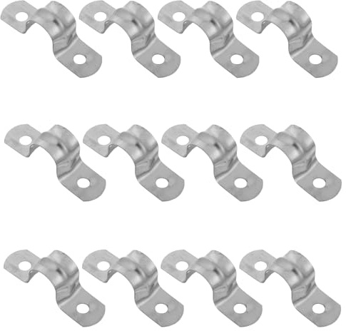COLLBATH 100pcs Stainless Steel Double Hole U-Shaped Pipe Mounting Brackets Conduit Clamps for Electrical Plumbing Support Installation Pipe Hanger Clamps with Enhanced Stability