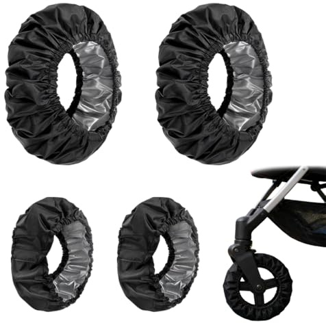 FHRYNA 4 Pezzi Copriruota per Passeggino Copriruota in Tessuto Oxford per Bambini Accessori per Passeggino, Coperture di Protezione Ruote, Nero
