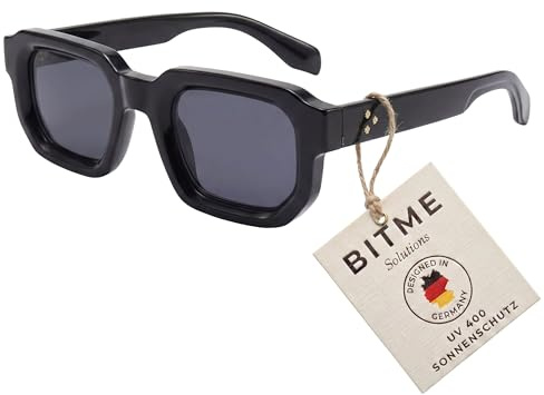 BitME Solutions Vintage Sonnenbrille Damen & Herren – Rechteckige Schwarze Sonnenbrille – 90er Retro Design – UV400 Schutz – Eckige Y2K Brille für Festival & Party – Schmal