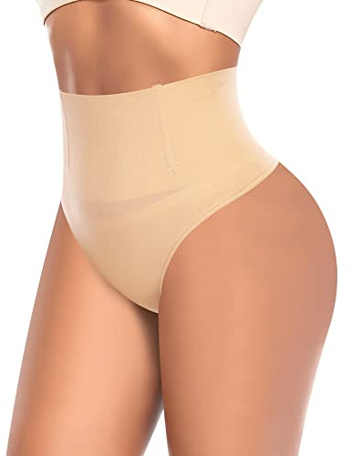 YARRCO Tummy Control Thong Shapewear for Women High Waist Control Knickers Tummy Tucking Thong Knickers Slimming Pants Shaping Underwear Seamless Butt Lifter Panties (#01 Beige,S)