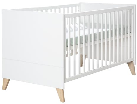 roba Kombi-Kinderbett Leon 70x140 cm - Babybett mit 3 Schlupfsprossen & 3-fach höhenverstellbarem Lattenrost - Gitterbett ab Geburt bis 7 Jahre - Umbaufähig - Modernes Design mit massiven Füßen - Weiß