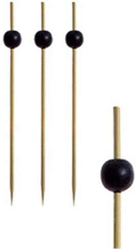 Papstar Fingerfood-Spieße / Holzspieße Black Pearl (250 Stück) 12.5 cm, Naturholzspieße aus Bambus mit schwarzer Perle, für Grillgut, Fingerfood und Antipasti, stilvolles und modernes Design #11300