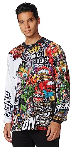 O'NEAL | Motocross Langarm-Shirt | MX Enduro Motorrad | Schnell trocknendes und leichtes Performance-Material, kragenloses Design | Mayhem Jersey Crank | Erwachsene | Schwarz Multi | Größe L